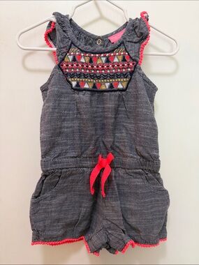 Girls' Dark Gray Sleeveless Romper with Pink Accents Snaps at Bottom